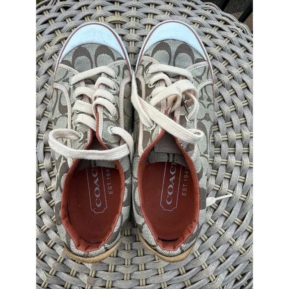 Coach Barrett Women's Sneaker 6M Metallic Pink Canvas Casual Lace-Up Shoes